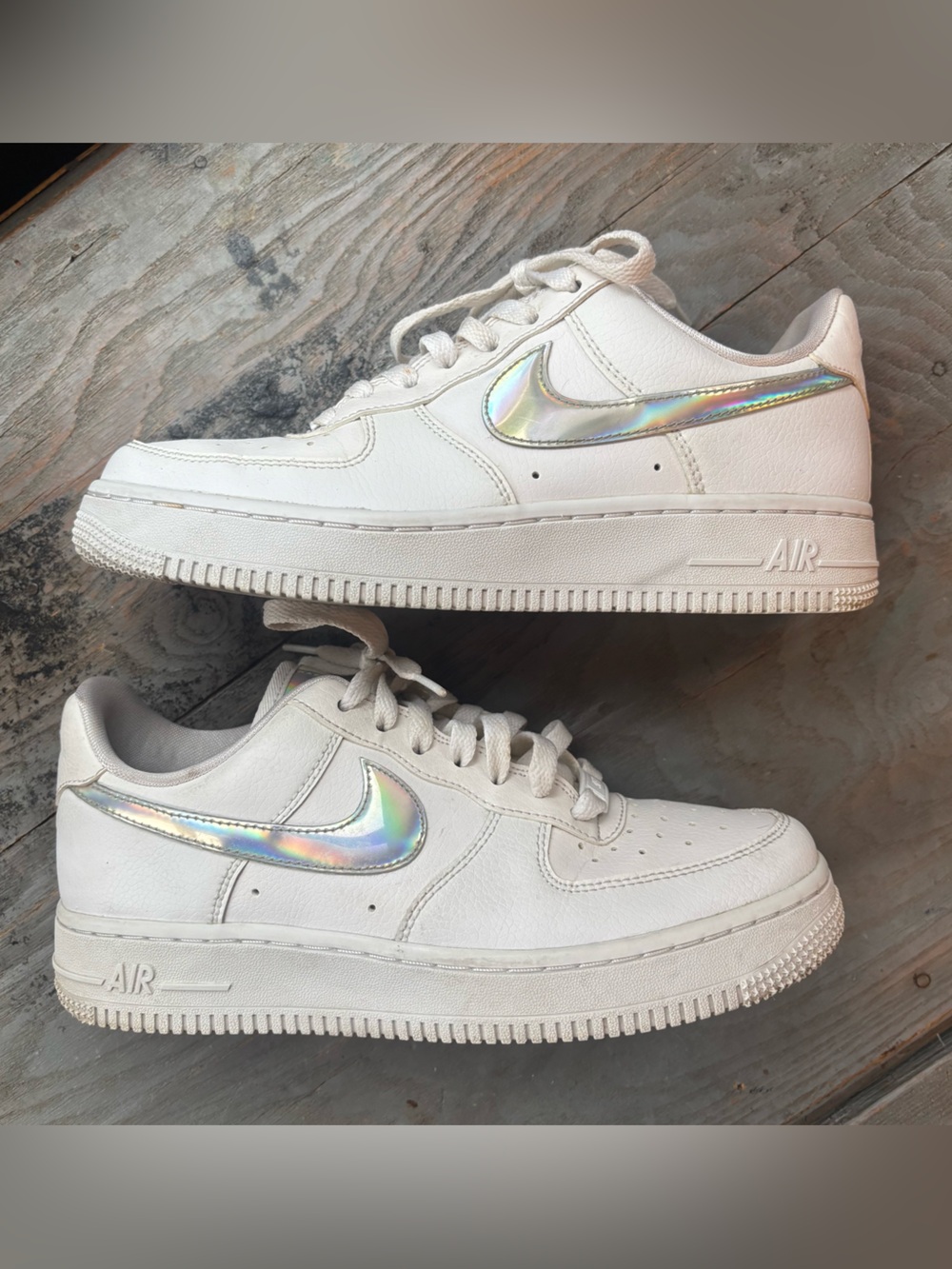 Nike Air Force 1 Low White with Iridescent swoosh | size 7